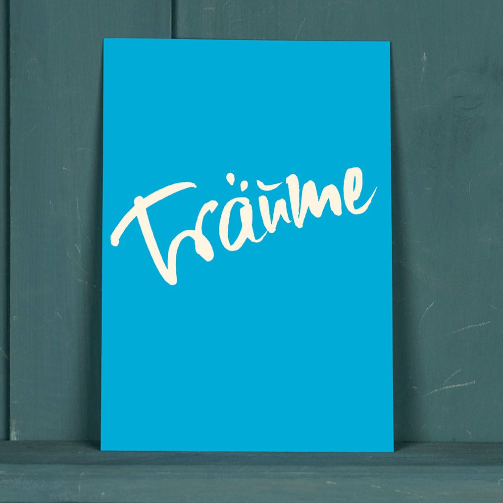 XL Postkarte-Kalligraphie-TRÄUME-blau