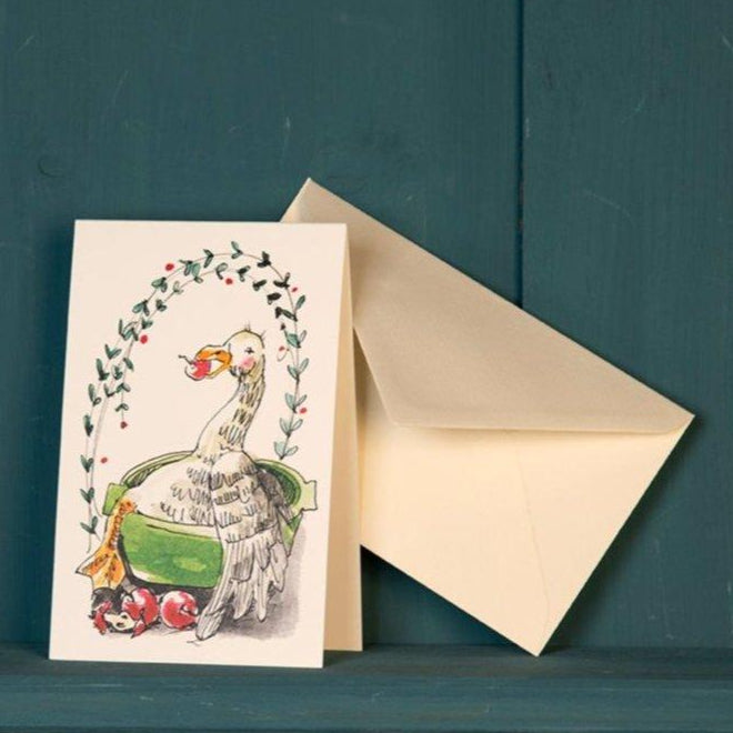 Weihnachtsgans Illustration auf KLappkarte, Claus Dorsch 