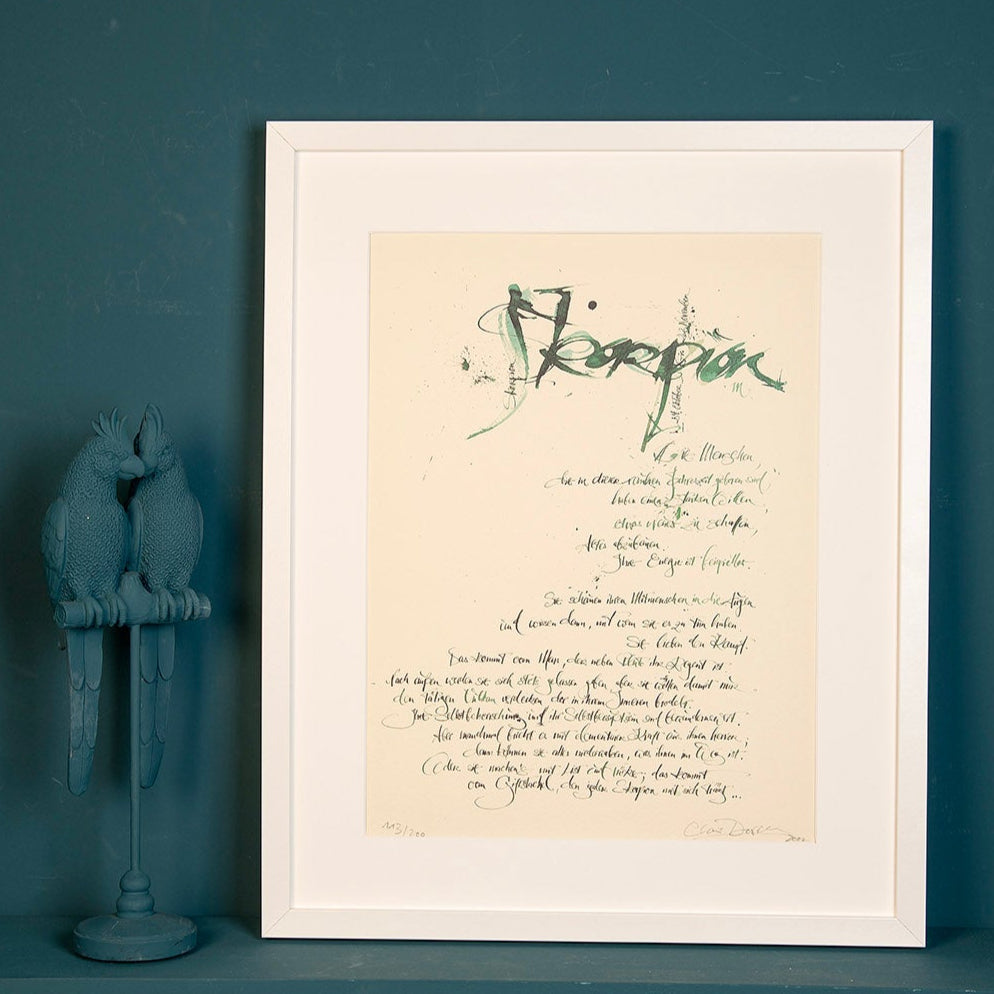Kunstdruck-A3-gerahmt-Sternzeichen-Skorpion-Kalligraphie-Claus-Dorsch
