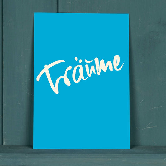 XL Postkarte-Kalligraphie-TRÄUME-blau